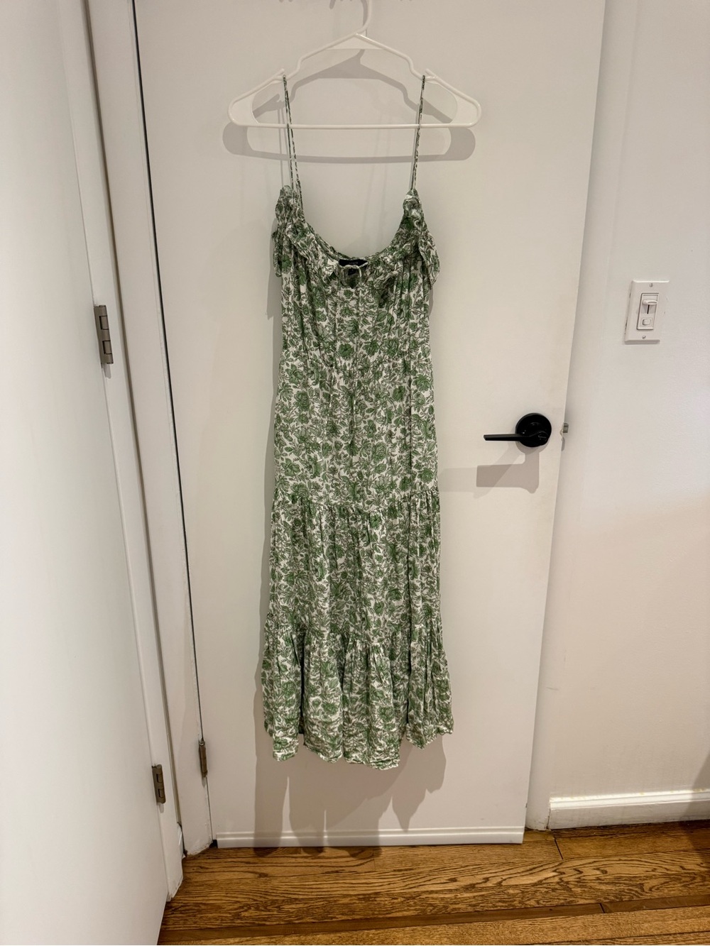 J. Crew Green Floral Tiered Spaghetti-Strap Maxi Dress